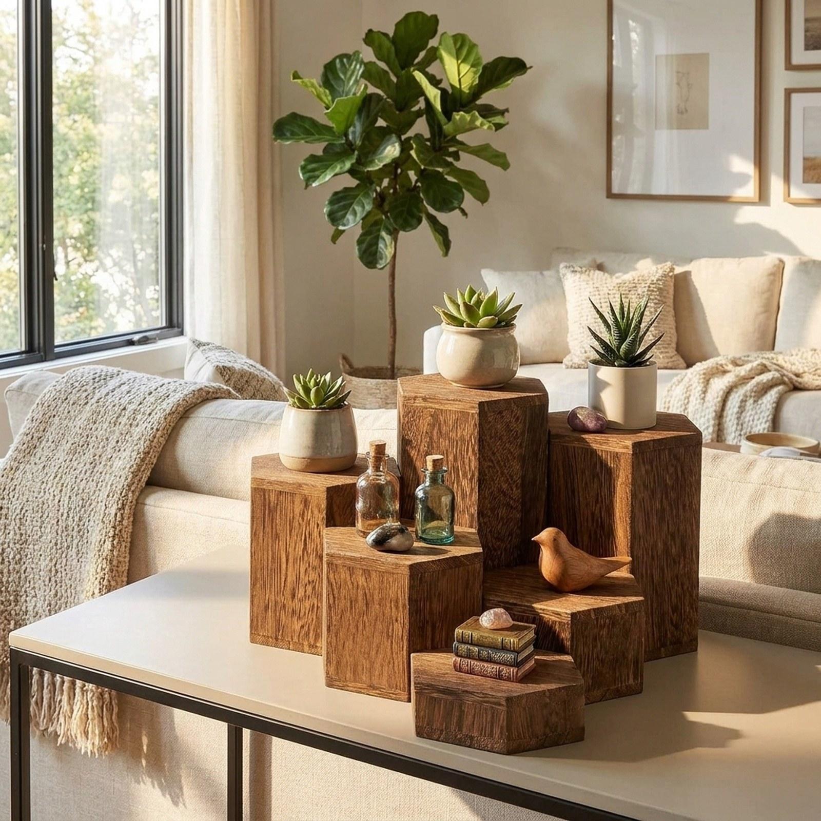 6-delige set houten zeshoekige - Display Risers Set recensie en prijs
